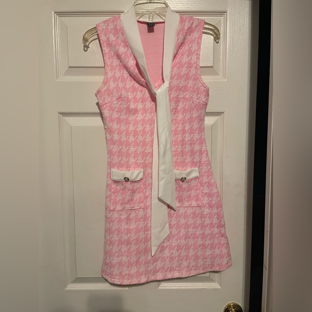 SHEIN Pink Houndstooth Tweed Mini Dress Size Small monster high cosplay